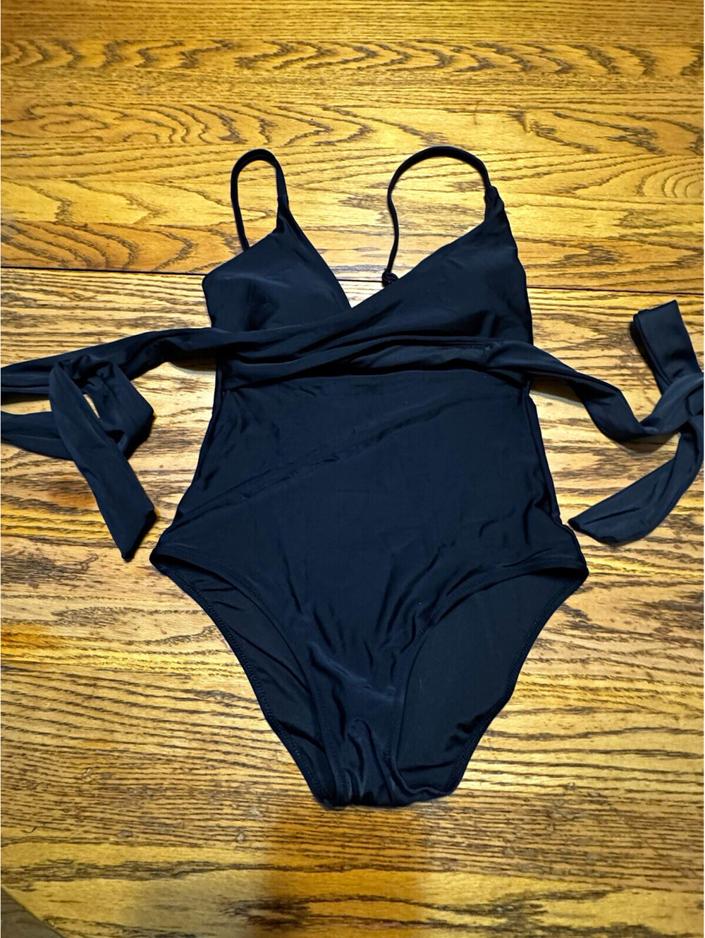Aerie Wrap One Piece Swimsuit Womens S Black Plunge Self Tie NWT